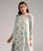 Light Blue Cotton Satin A-Line Suit - View 3