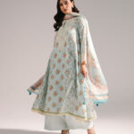 Light Blue Cotton Satin A-Line Suit - View 1