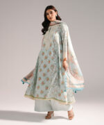 Light Blue Cotton Satin A-Line Suit - View 1