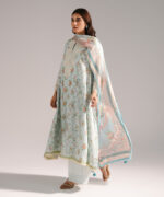 Light Blue Cotton Satin A-Line Suit - View 2