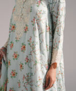 Light Blue Cotton Satin A-Line Suit - View 5