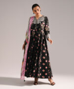 Black Cotton Satin A-Line Suit - View 4