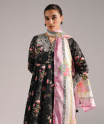 Black Cotton Satin A-Line Suit - View 3
