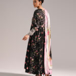 Black Cotton Satin A-Line Suit - View 1