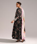 Black Cotton Satin A-Line Suit - View 1