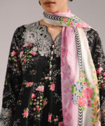 Black Cotton Satin A-Line Suit - View 2