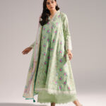 Mint Green Cotton Satin A-Line Suit - View 1