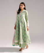 Mint Green Cotton Satin A-Line Suit - View 3