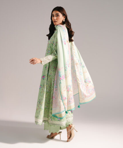 Mint Green Cotton Satin A-Line Suit - View 2