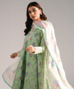 Mint Green Cotton Satin A-Line Suit - View 4
