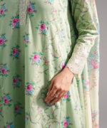 Mint Green Cotton Satin A-Line Suit - View 5