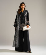 Black Self Jacquard Straight Suit - View 3
