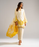 Pale Yellow Self Jacquard Straight Suit - View 4