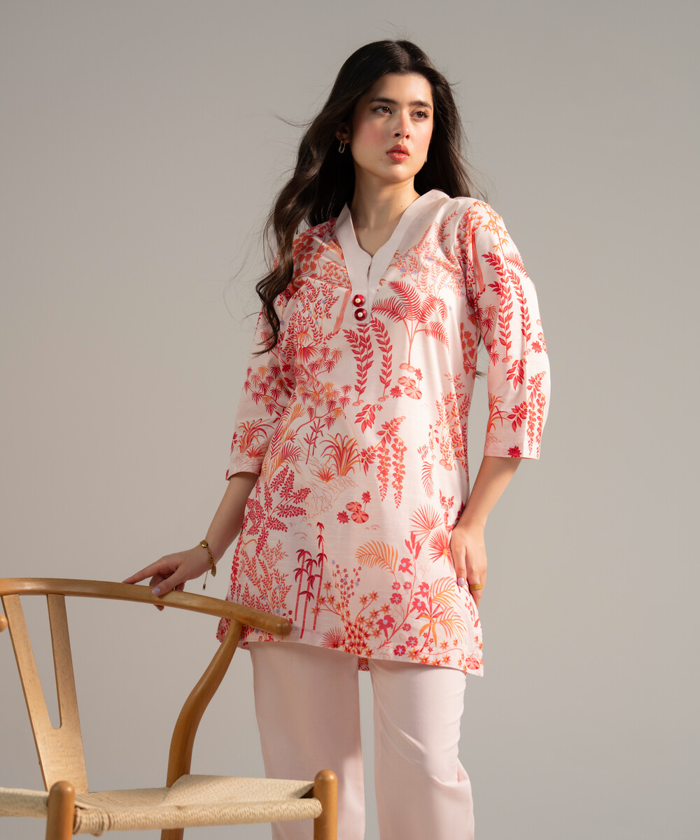 Pink Lawn Straight Shirt Suit - View 1 Pink Lawn Straight Shirt Suit - View 1