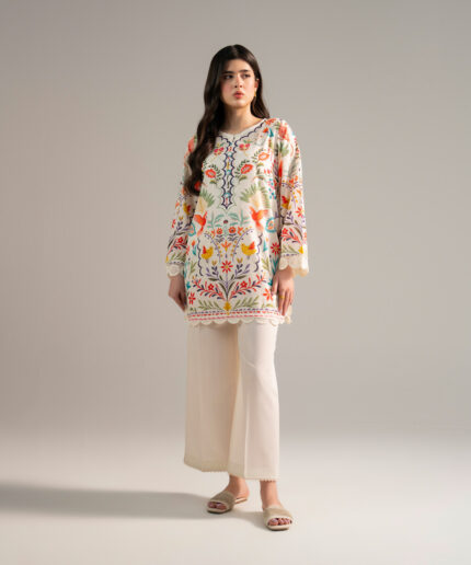 Off White Lawn Straight Shirt Suit - View 2