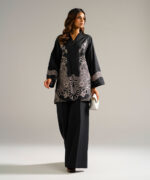 Black Self Jacquard Straight Suit - View 2