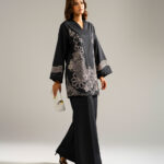Black Self Jacquard Straight Suit - View 1