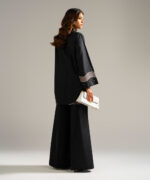Black Self Jacquard Straight Suit - View 5
