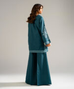 Teal Self Jacquard Straight Suit - View 4
