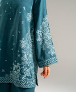 Teal Self Jacquard Straight Suit - View 5