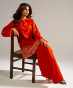 Rust Self Jacquard Straight Suit - View 4