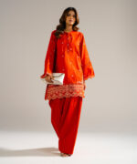 Rust Self Jacquard Straight Suit - View 2