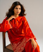 Rust Self Jacquard Straight Suit - View 1