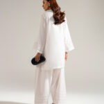 White Self Jacquard Straight Suit - View 1