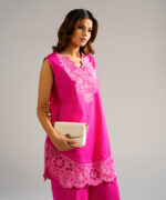Pink Self Jacquard Straight Suit - View 4