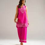 Pink Self Jacquard Straight Suit - View 1