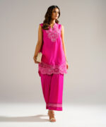 Pink Self Jacquard Straight Suit - View 1