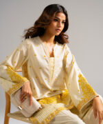 Pale Yellow Self Jacquard Straight Suit - View 2