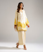 Pale Yellow Self Jacquard Straight Suit - View 6