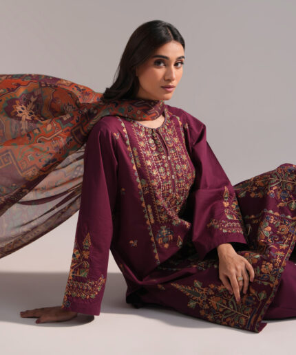 Purple Lawn Straight Suit - View 1