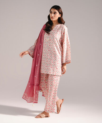 Off White Zari Lawn Straight Suit - View 2