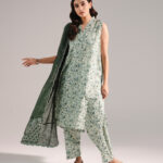 Green Zari Lawn Straight Suit - View 1