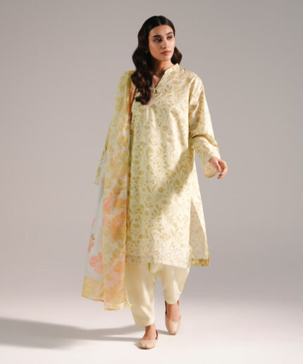 Green Zari Lawn Straight Suit - View 2