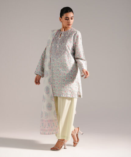 Mint Green Zari Lawn Straight Suit - View 2