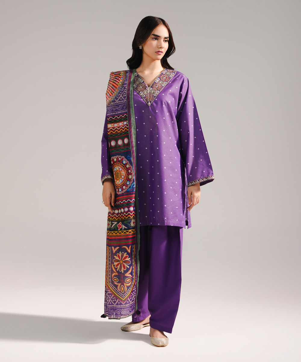 Purple Zari Lawn Straight Suit - View 1 Purple Zari Lawn Straight Suit - View 1