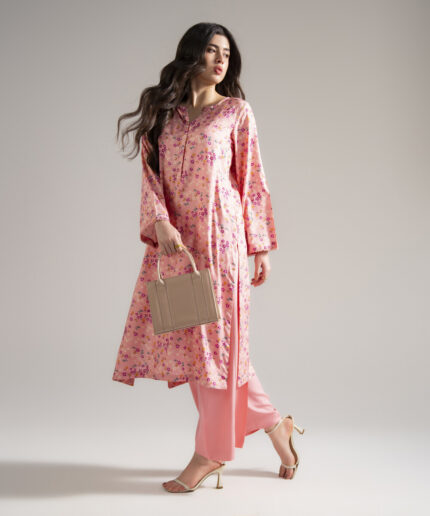 Pink Arabic Lawn Straight Suit - View 2