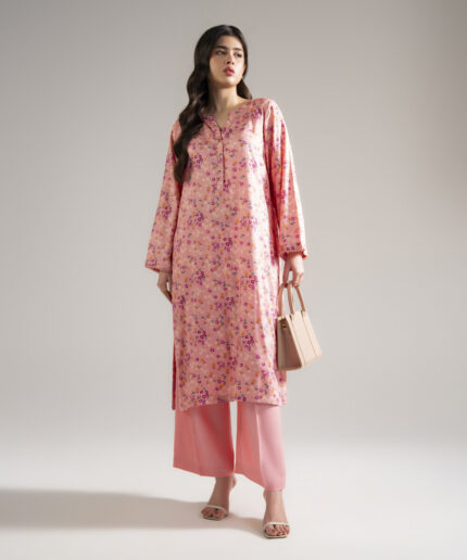 Pink Arabic Lawn Straight Suit - View 1