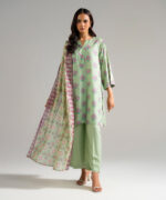 Green Arabic Lawn Straight Suit - View 4