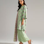 Green Arabic Lawn Straight Suit - View 1