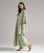 Green Arabic Lawn Straight Suit - View 1