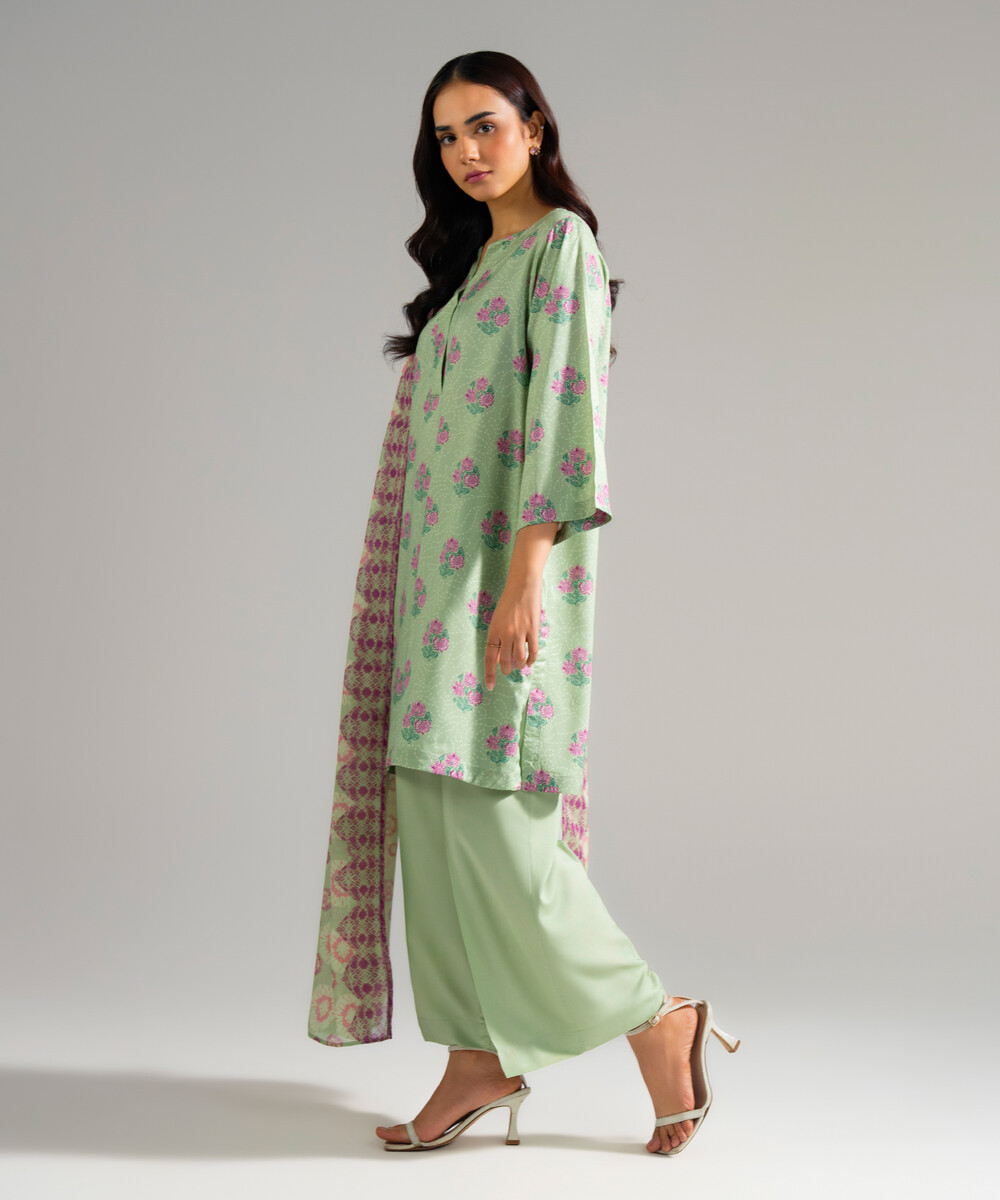 Green Arabic Lawn Straight Suit - View 1 Green Arabic Lawn Straight Suit - View 1