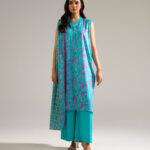 Blue Arabic Lawn Straight Suit - View 1
