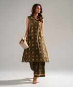 Green Arabic Lawn Straight Suit - View 2