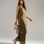 Green Arabic Lawn Straight Suit - View 1