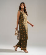 Green Arabic Lawn Straight Suit - View 1