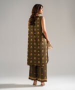 Green Arabic Lawn Straight Suit - View 4